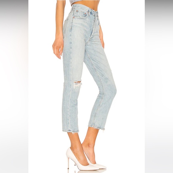 Agolde denim jeans Riley High Rise Straight Crop in Shatter / Revolve - Picture 8 of 9
